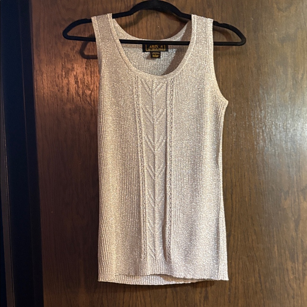 Aris.A Silver Metallic Textured Tank Top Size M